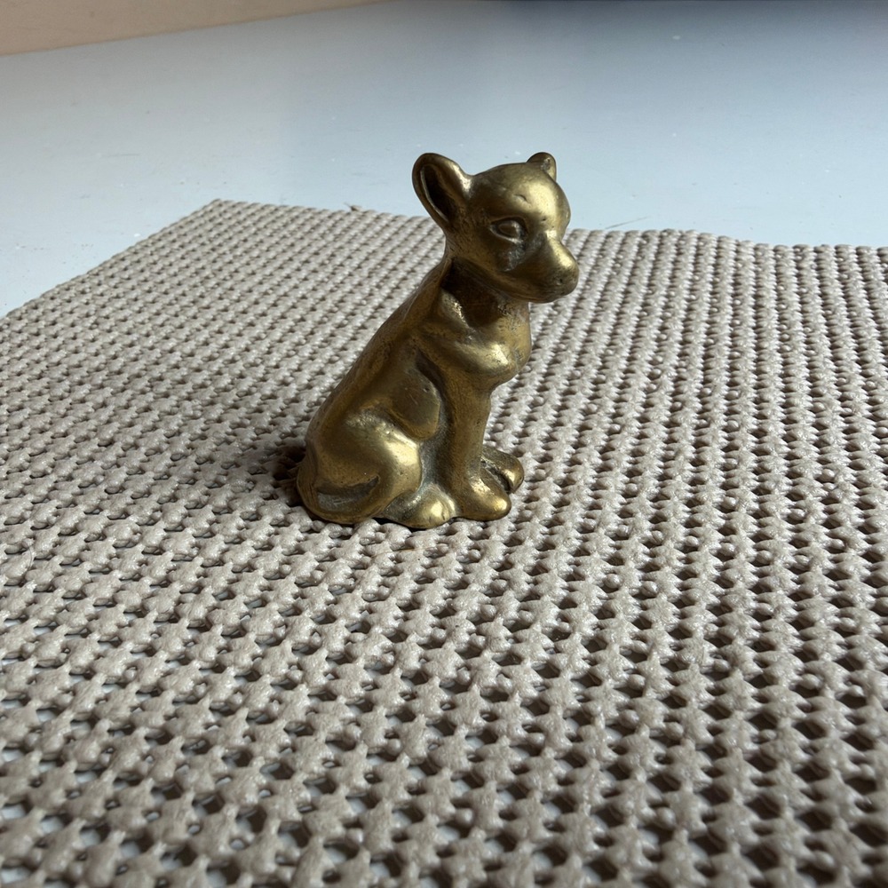 Vintage Solid Brass Dog Figurine Small Seated Puppy Paperweight Gold Tone Decor